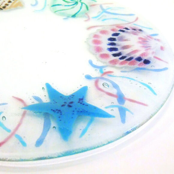 Andra DuRee Martin FUSED ART GLASS PLATE Starfish Sea Shell Sand Dollar Nautical - Picture 4 of 5